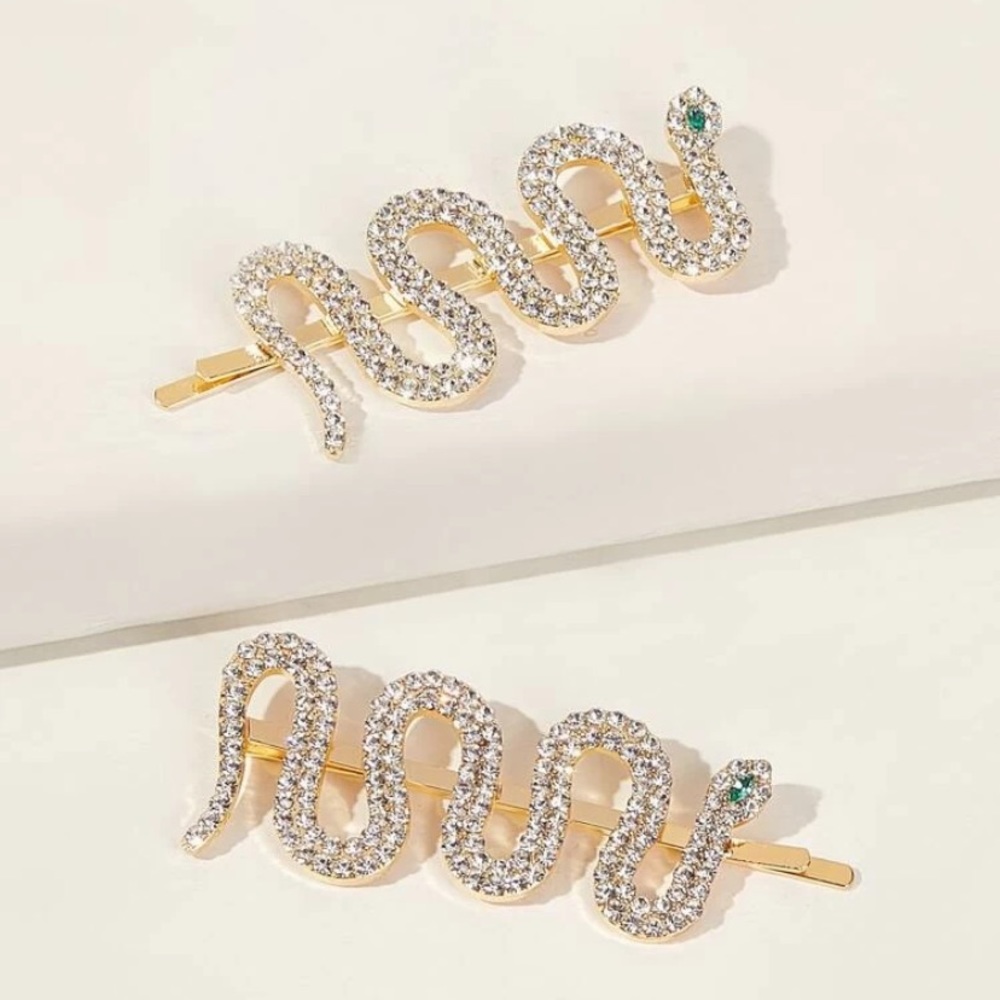 2pcs Rhinestone Snake Hair Clips